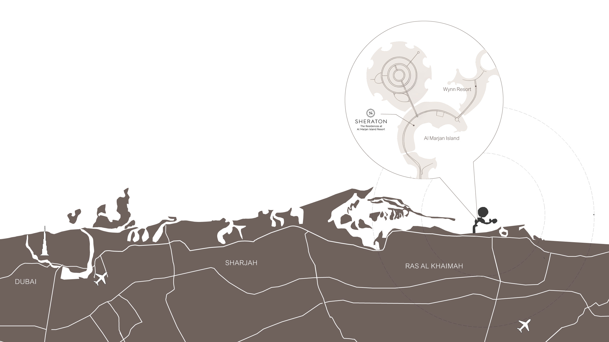 Location map of Sheraton Residences Al Marjan Island Ras Al Khaimah waterfront community