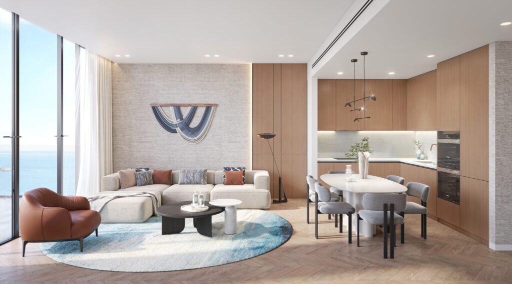 Modern living and dining area at Sheraton Residences Al Marjan Island Ras Al Khaimah