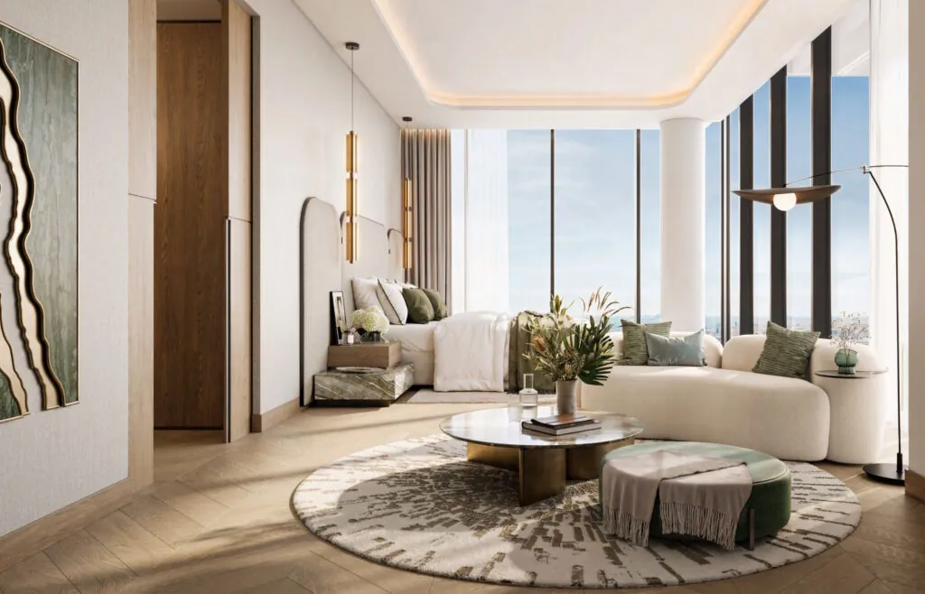Master bedroom in City Walk Crestlane Dubai luxury apartment